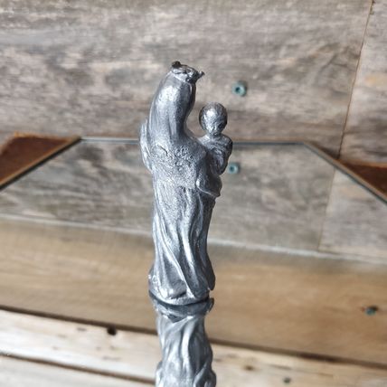 Vintage Solid Pewter Virgin Mary Holding Child Jesus - 4"