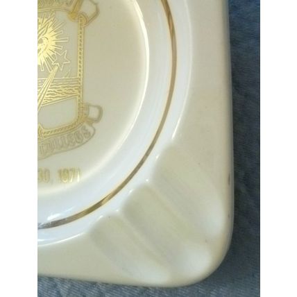 VERY RARE CABRINI COLLEGE GILT & CREAM PORCELAIN ASHTRAY SENIOR FAREWELL 1971