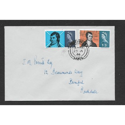 GREAT BRITAIN 1966 25th JAN BURNS COMMEMORATION 2 VAL PLAIN FIRST DAY COVER#4