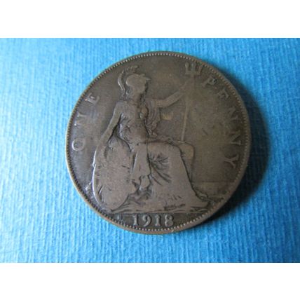 1918 H GEORGE V ONE PENNY HEATON MINT BIRMINGHAM FREE POST>