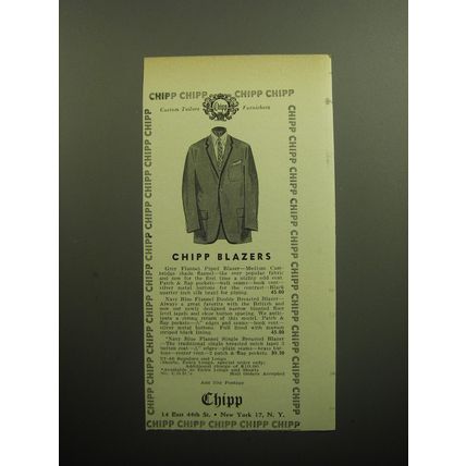 1958 Chipp Fashion Advertisement - Chipp Blazers