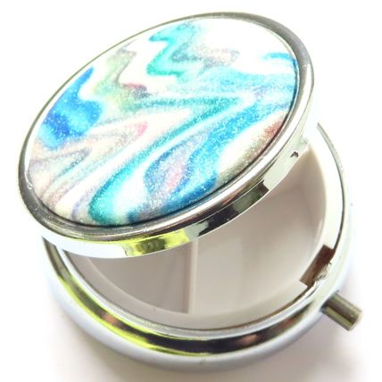 Glitter Pill Box Blue, White, Grey & Purple Swirls Round 2 CM Christmas Gift