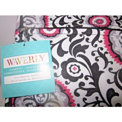 Waverly Black White Pink Cosmetic Travel Fabric Make-up Bag Purse