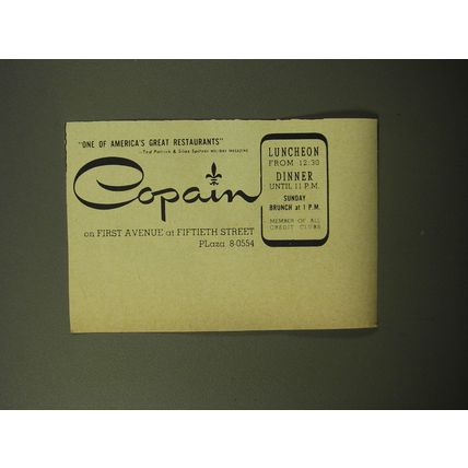 1960 Copain Restaurant Ad - One of America's great restaurants