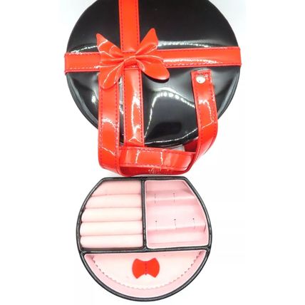 Black & Red Trimming, Handles & Bow Jewellery Box 7.5 CM with Mirror Gift