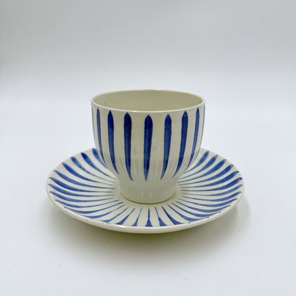 Upsala Ekeby Gefle Cup and Saucer Blue & White Zebra MCM Sweden BLÅ ASTEŘ #356