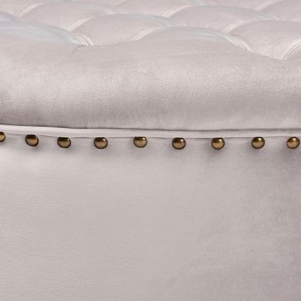Velvet Round Tufted Cocktail Ottoman Modern Royal Blue Or Gray Brass Tack Nail