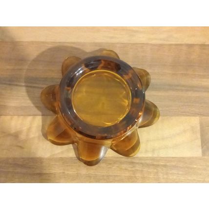 Vintage Amber Bowl Cigarette Ashtray 1970s Flower Shaped Retro Design Art Glass