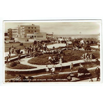 Lancashire postcard Morecambe Harbour Gardens & Midland Hotel