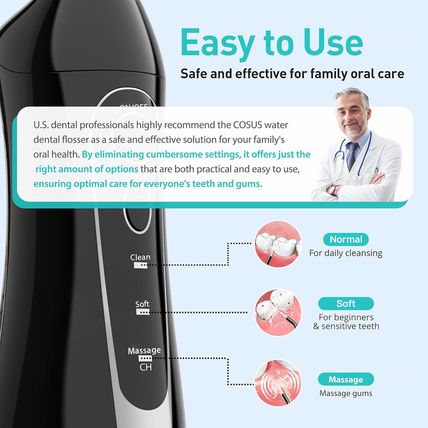 COSLUS Water Dental Flosser Teeth Pick: Portable Cordless Oral Irrigator 300ML R