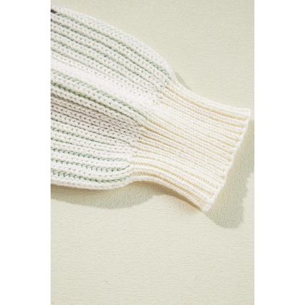 Brown Colorblock Textured Knit Bubble Sleeve Sweater