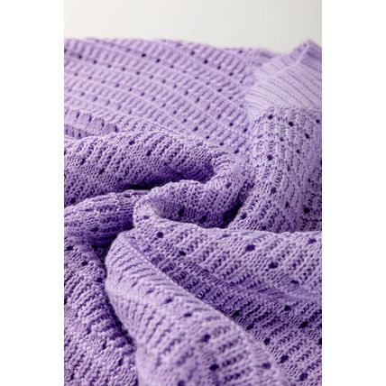 Lavendula Pointelle knit Ribbed Trim Short Sleeve Sweater