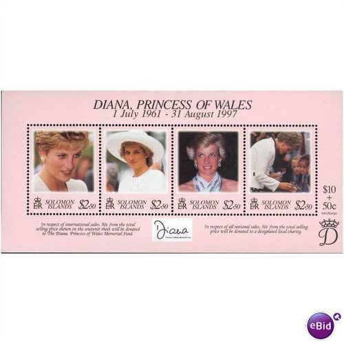 British Solomon Islands 1998 - SG MS 908 - Lady Diana Memorial Issue $10 + 50c