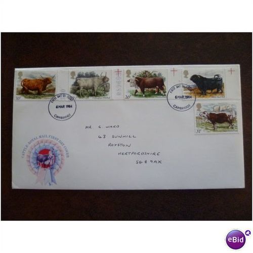 1984 GB British Cattle set of 5 fine used stamps Bulls Highland Cow farm Welsh