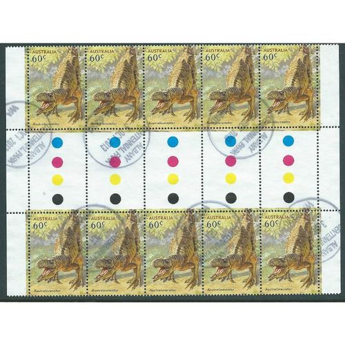 AUS 2013 T/L GUTTER BLOCK OF 10 X 60c 'DINOSAURS' FINE USED (EBID36-656)