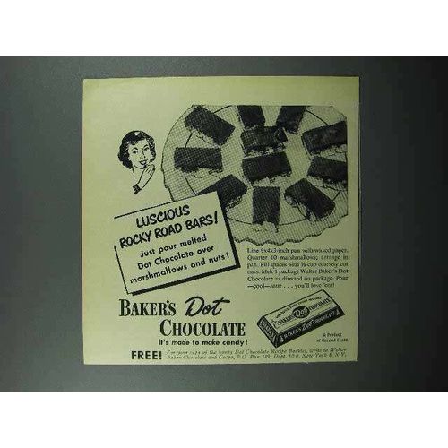 1950 Baker's Dot Chocolate Ad - Rocky Road Bars