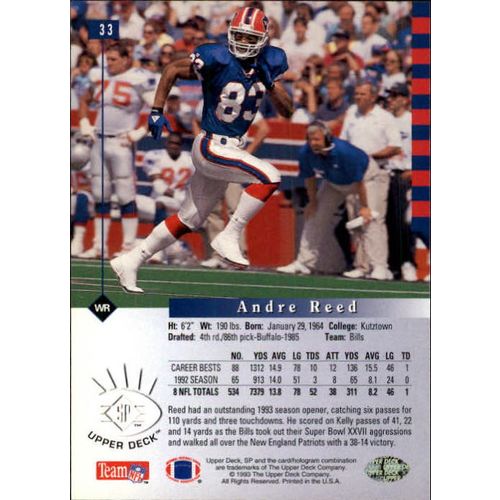1993 Upper Deck SP Football Andre Reed #33