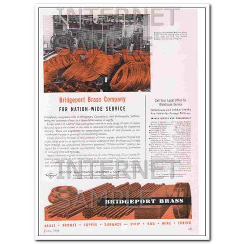 BRIDGEPORT BRASS COMPANY 1948 Nation-Wide Service vintage ad
