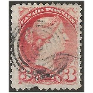 Canada 1890 SG105 3c Bright Vermilion Pulled Perf else Fine Used . .. .