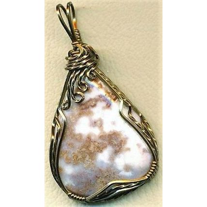 Brown Swirl Agate Bronze Copper Wire Wrap Gemstone Pendant 8