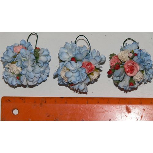 1:12th Doll Dollshouse 3 Hanging Baskets Blue Pink & White Flowers