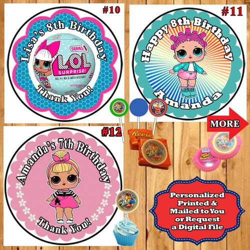 LOL Surprise Birthday Stickers Round 1 sheet Personalized You Choose Size