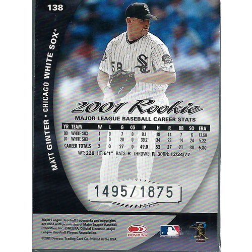 2001 Donruss Class of 2001 Matt Ginter 138 1495/1875 RC