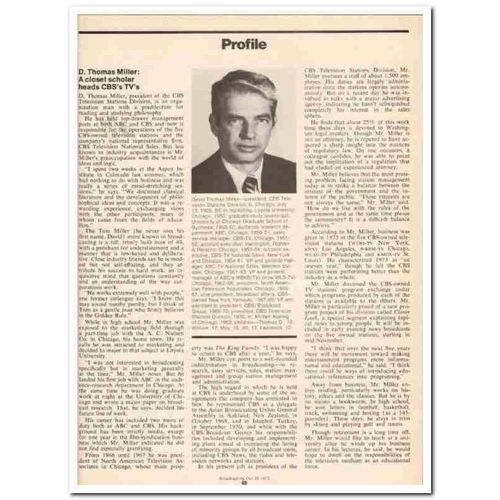 PROFILE 1973 David Thomas Miller CBS Television media vintage article