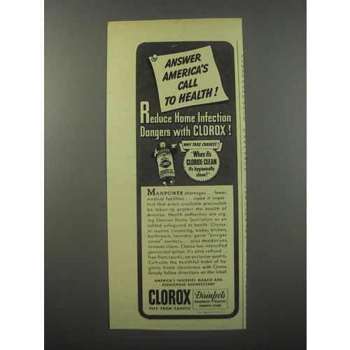 1944 Clorox Bleach Ad - Answer America's call to health