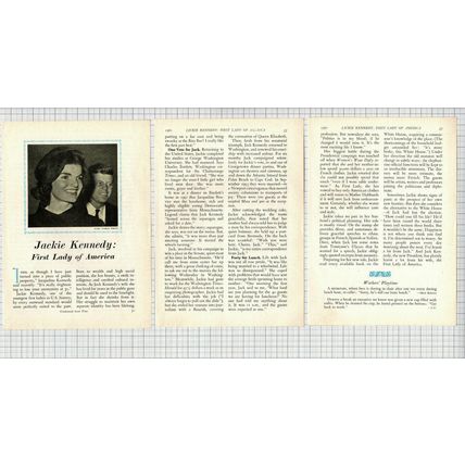 Jackie Kennedy First Lady of America - Small 1961 Article