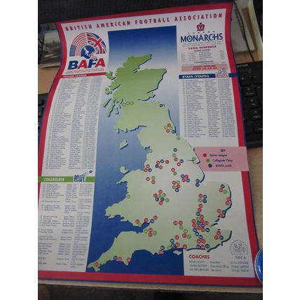 LONDON MONARCHS AMERICAN FOOTBALL TEAM. 1996 team fixture poster BAFA UK teams