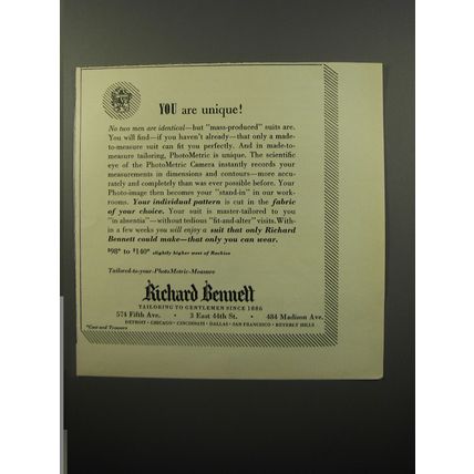 1950 Richard Bennett Suits Ad - You are unique!