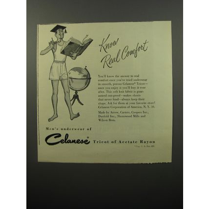 1950 Celanese Tricot Men's Underwear Ad - Know Real Comfort