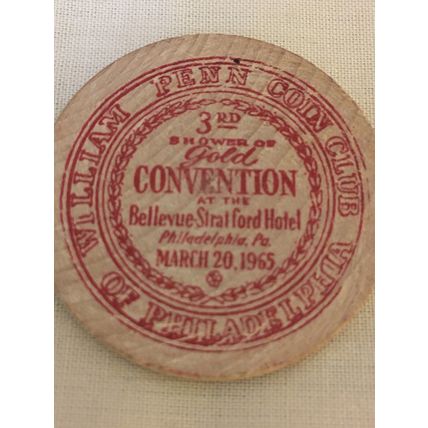 Wooden Nickel WILLIAM PENN COIN CLUB OF PHILADELPHIA 1965 Collectable Token