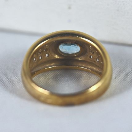 Massive solid gold ring with blue bezel set topaz Stamped fine gold jewelry