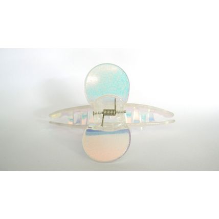 Clear frosted white spotted Iridescent hair claw clip for fine thin hair