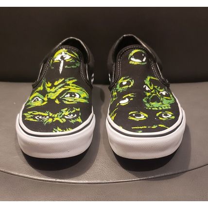 VANS CHRISTMAS GRINCH LIKE GLOW IN DARK EYES SLIP ON SHOES MEN'S 7.5 WOMEN 9