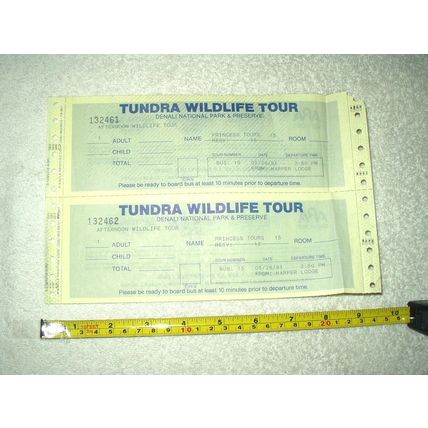 denali national park alaska tundra wildlife tour bus tickets receipts from 1991