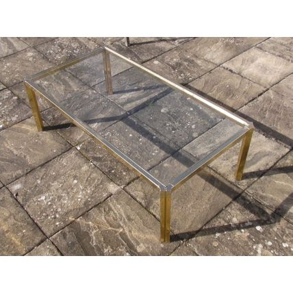 Large Metal Frame Coffee Table for Repair (Rusty) Brass Effect Glass Top modern
