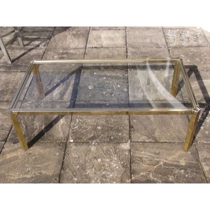 Large Metal Frame Coffee Table for Repair (Rusty) Brass Effect Glass Top modern