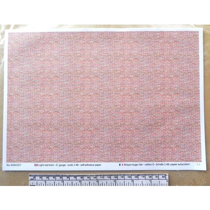 Papier autocollant rouge brique clair pour O gauge - échelle 1:48 - feuille A4