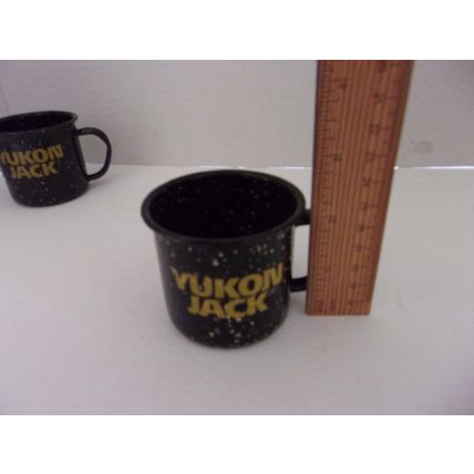 Vintage Yukon Jack Speckled Enamalware Black Mini Mugs Shot Glasses Set 2