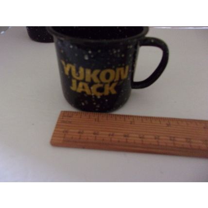 Vintage Yukon Jack Speckled Enamalware Black Mini Mugs Shot Glasses Set 2