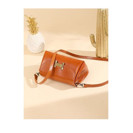 Women's Genuine Leather Tote Shoulder Handbag Orange