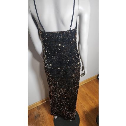 Long Black Sequin Dress With Leg Opening On One Side Women's Size Small Sexy