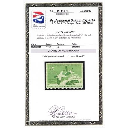 RW24, Mint XF NH $2 Duck Stamp - PSE Graded 90 * Stuart Katz