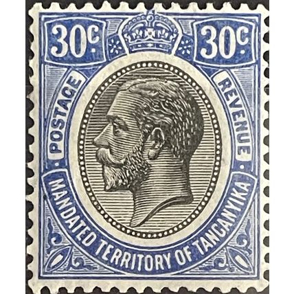 Tanganyika KGV 1931 30c Bright Blue Mounted Mint MM SG 98a stamp royalty king