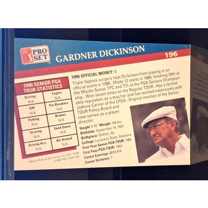 GARDNER DICKINSON 1991 PGA TOUR PRO-SET GOLF CARD #196