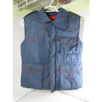 Vintage Alexander's Down Vest Large Cotton Polyester Blue Red Zip Snap Pockets