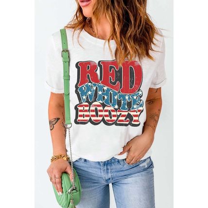 White RED WHITE BOOZY Stars and Stripes Graphic T Shirt